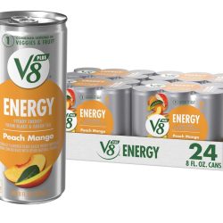 V8 +Energy Peach Mango Juice Energy Drink, 8 fl oz Can (24 Pack)